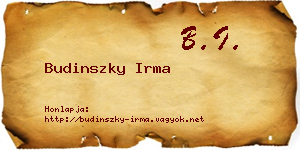 Budinszky Irma névjegykártya
